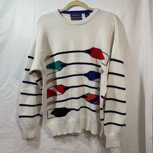 Vintage 90s Hathaway Hand Intarsia Rowing Oars Knit Sweater Mens Large Preppy